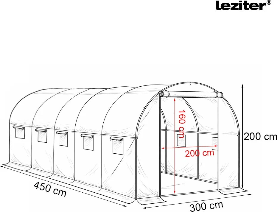 Fóliasátor 200x300x450 cm erősített vázzal+fólia fehér