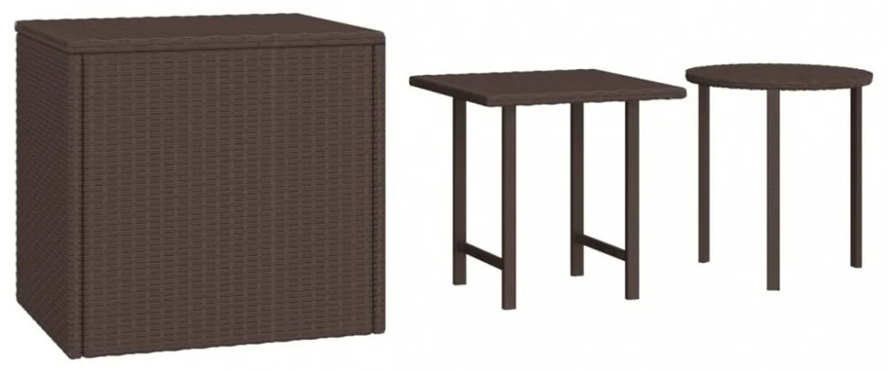 3 db barna polyrattan kisasztal
