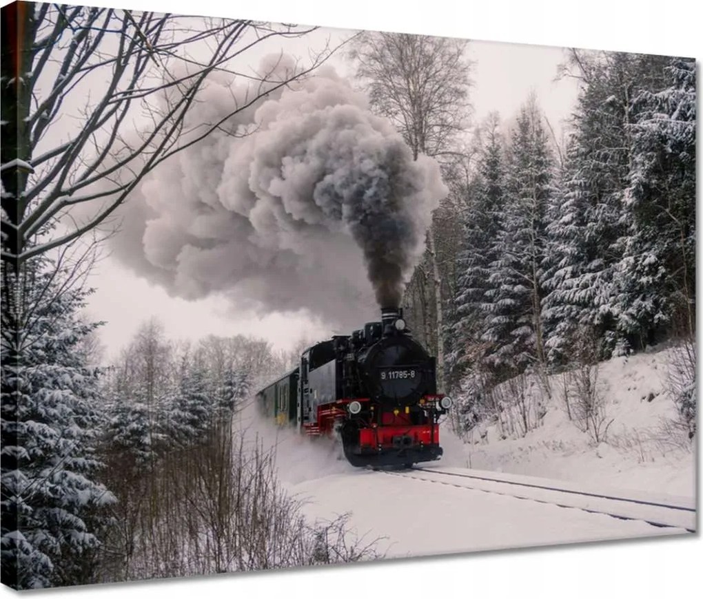Vászonkép 40x30 Mozdony téli tájképben