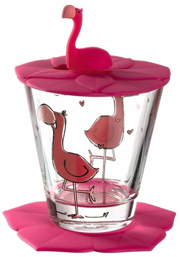 Leonardo Bambini pohár fedővel és alátéttel, Flamingó