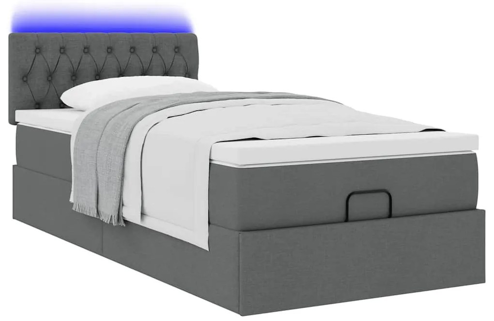 sötétszürke szövet ottomán ágy matraccal &amp; LED-ek 80x200cm