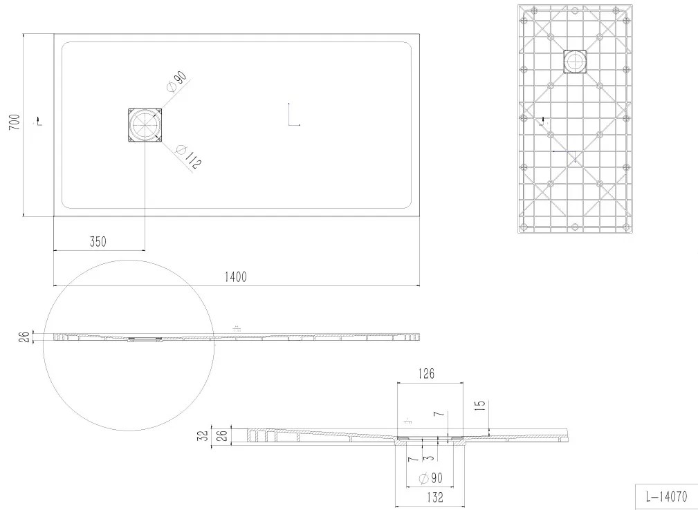 Erga Hyper, SMC zuhanytálca 140x70x2,6 cm + szifon, fekete matt, ERG-V06-SMC-7014S-BK