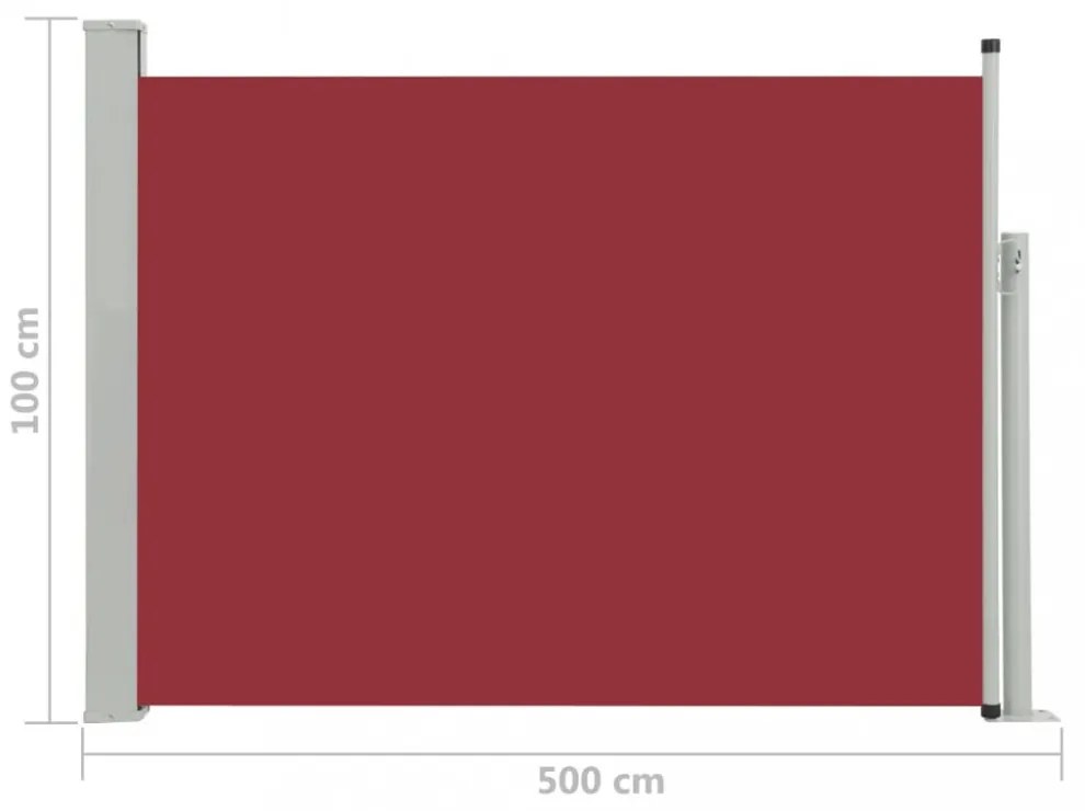 piros behúzható oldalsó teraszi napellenző 100 x 500 cm