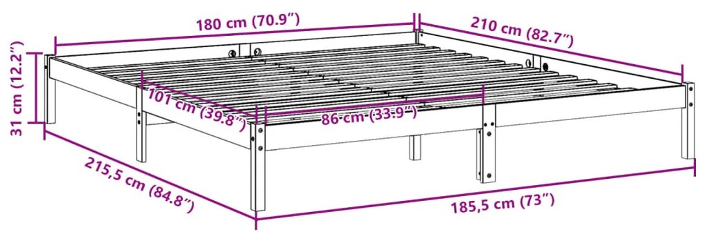 tömör fenyőfa extra hosszú ágykeret matrac nélkül 180 x 210 cm