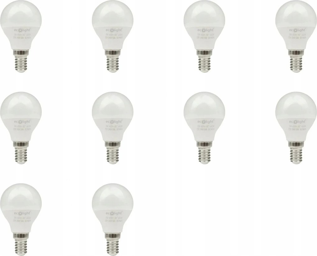 Led izzó Golyó 5W Kis Menet E14 450lm Fehér Hideg 6500K Szett 10 db