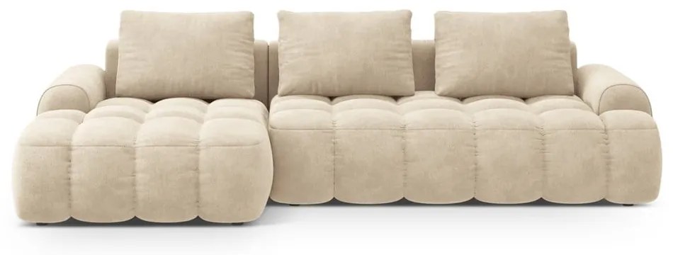 Bézs bársony kinyitható-tárolóhelyes sarokkanapé (bal oldali-heverő résszel) Linz – Cosmopolitan Design