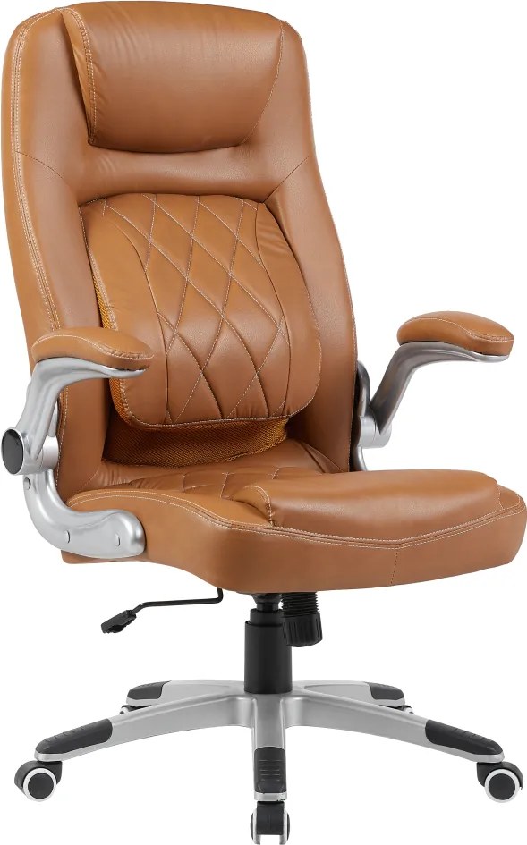 Irodai szék, barna ekobőr/ezüst, teherbírás 150 kg, GREKO