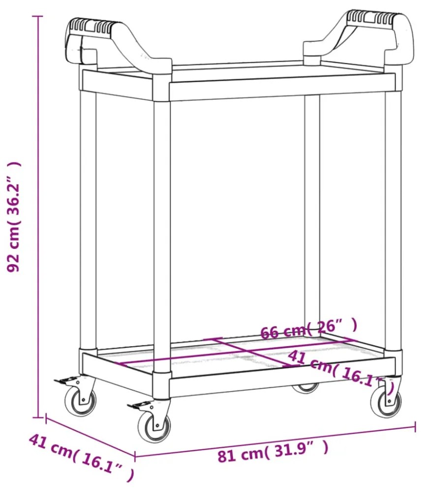 2 szintes fekete alumínium kocsi 81 x 41 x 92 cm