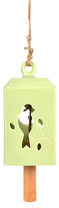 Madaras kerámia szélcsengő, mentazöld