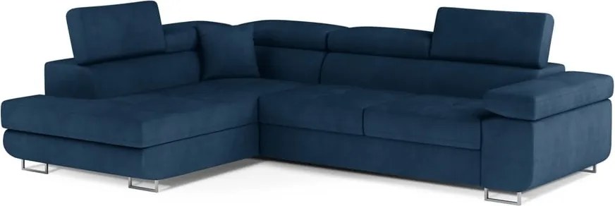 Kék bársony kinyitható-tárolóhelyes sarokkanapé (bal oldali-L alakú) Anton – ELTAP