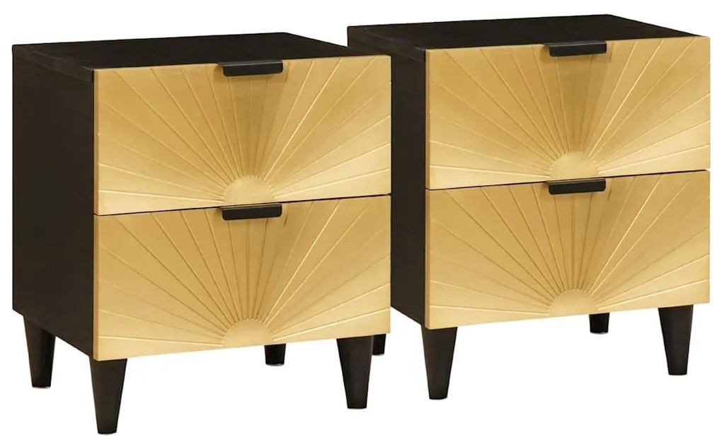 Éjjeli asztal fiókkal 2 pcs Fekete és Arany 40 x 33.5 x 46 cm