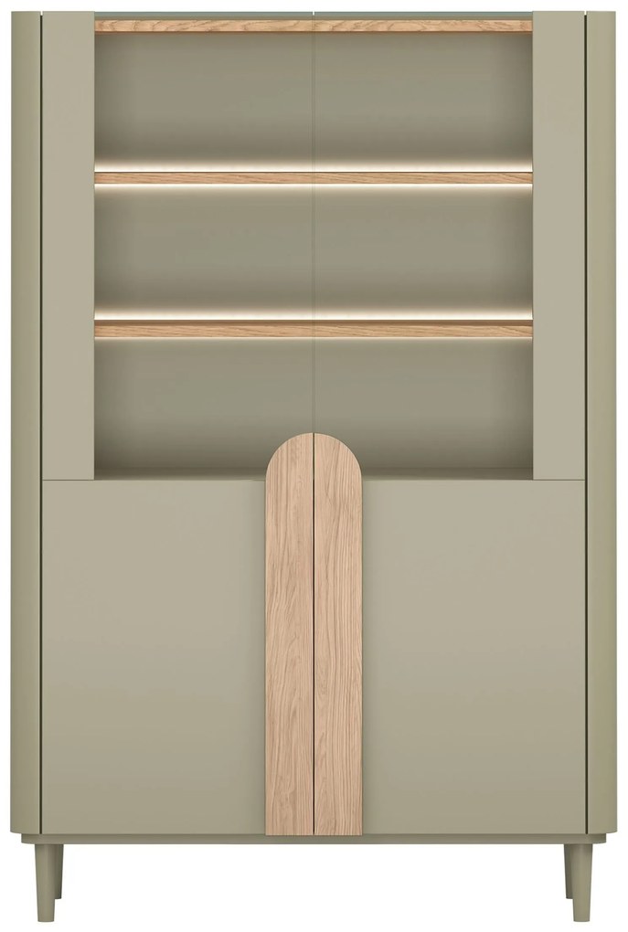 Amilio vitrines szekrény 100 cm kétajtós lábakon - eukaliptusz / baltic dune tölgy / natúr tölgy fogantyúk