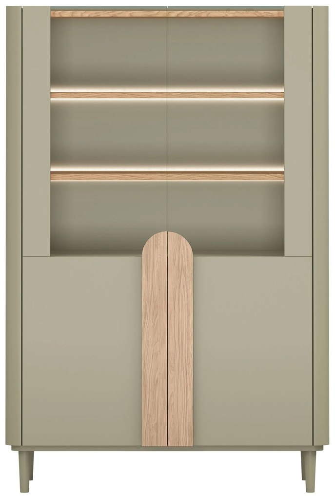 Amilio vitrines szekrény 100 cm, kétszárnyú, lábakon - eukaliptusz / baltic dune tölgy / natúr tölgy fogantyú
