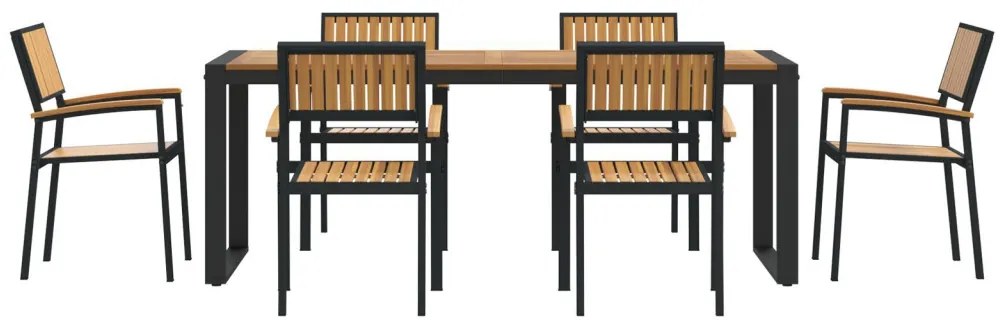 7 darabos kerti étkezőszett akáciából és fémből