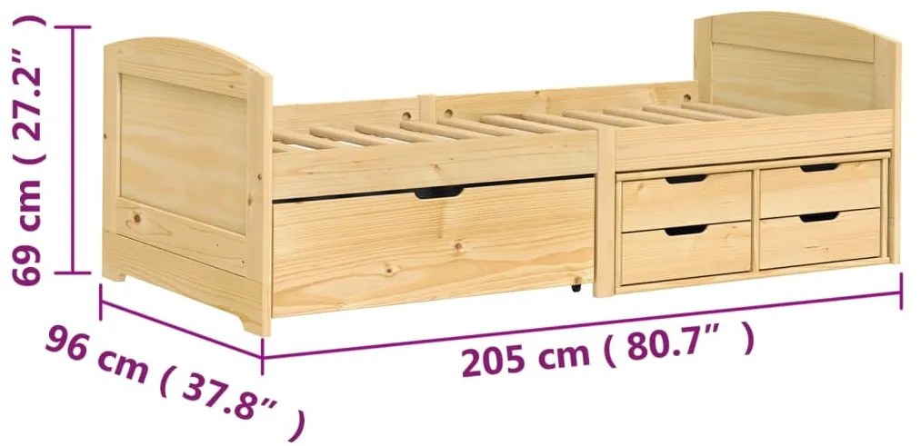 IRUN tömör fenyőfa kanapéágy 5 fiókkal 90 x 200 cm