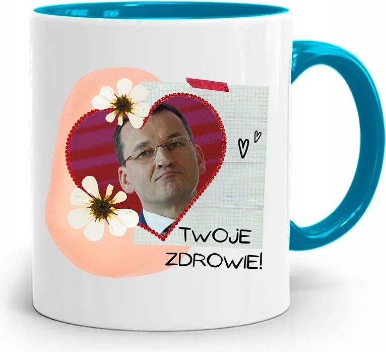 Kék Politikus Bögre Mateusz Morawiecki Miniszterelnök fényképes nyomtatással