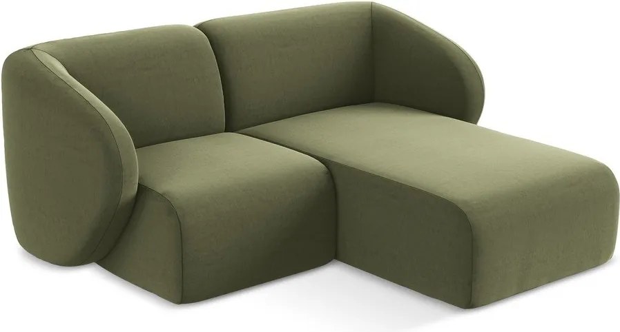 Zöld bársony sarokkanapé (jobb oldali-heverő résszel) Lani – Makamii