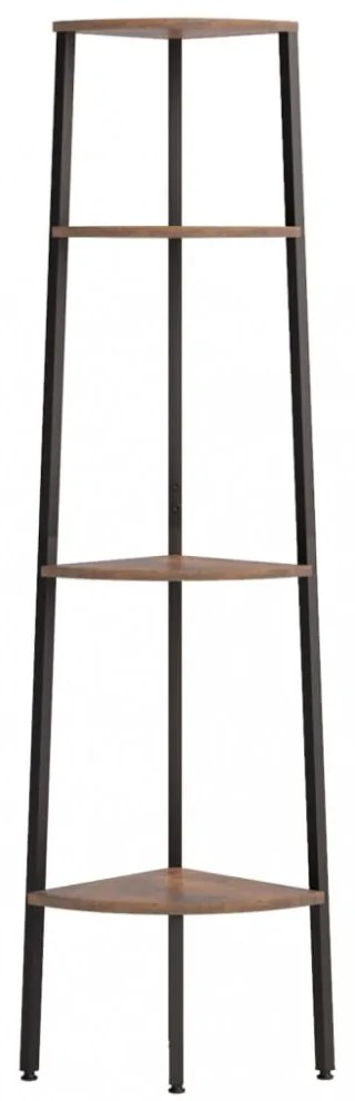 4 szintes sötétbarna és fekete sarokpolc 45,5 x 31,5 x 150 cm