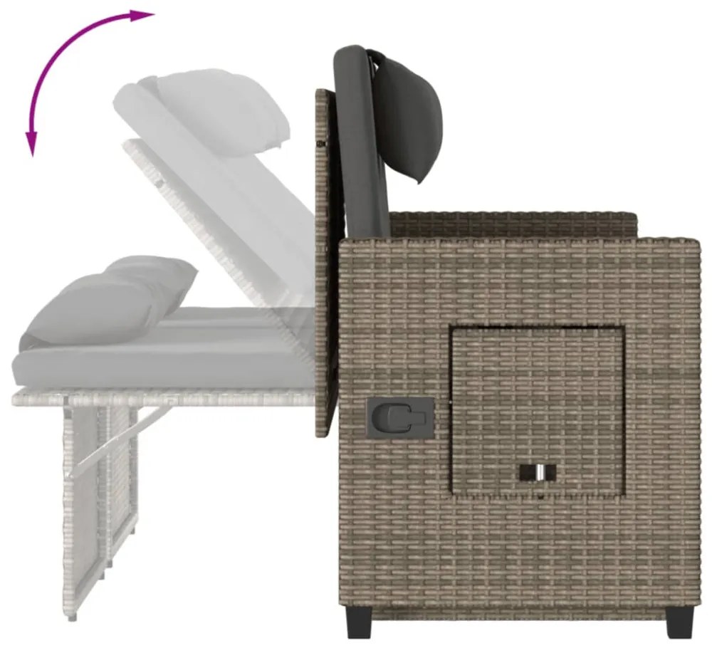 szürke polyrattan dönthető kerti pad párnával