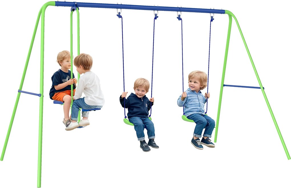 Outsunny Zöld Hintaállvány Kültéri Hinta Készlet 2 Hintával, Libikókával, Fém Keretes Gyermek Hinta, Állítható Kertihinta Gyerekeknek | Aosom