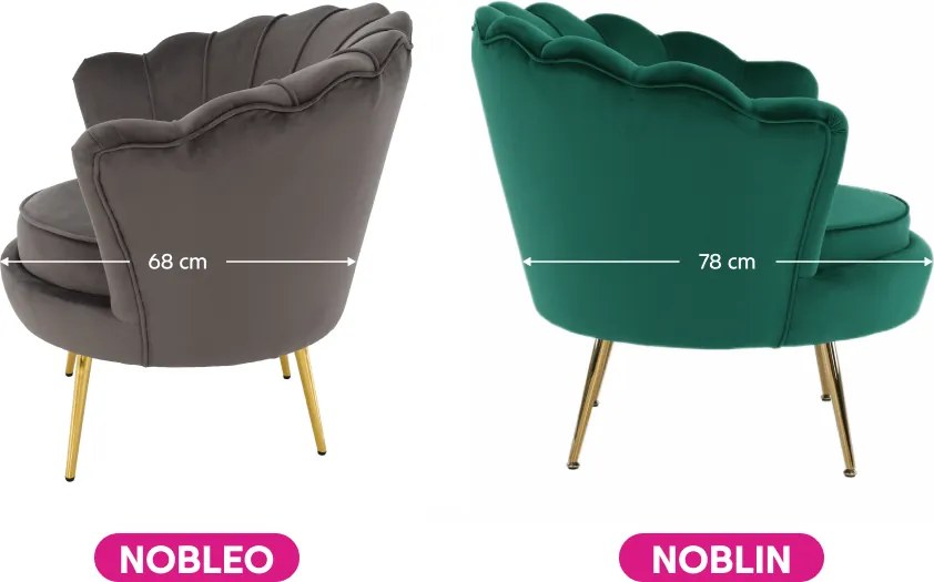 Art-deco stílusú fotel, szürkésbarna Velvet szövet/gold arany króm, NOBLEO