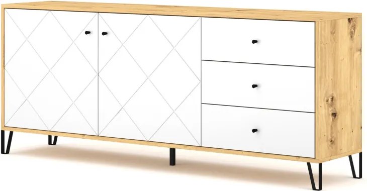 Komód 2 ajtóval és 3 fiókkal, artisan tölgy/matt fehér színkombinációban BILBAO