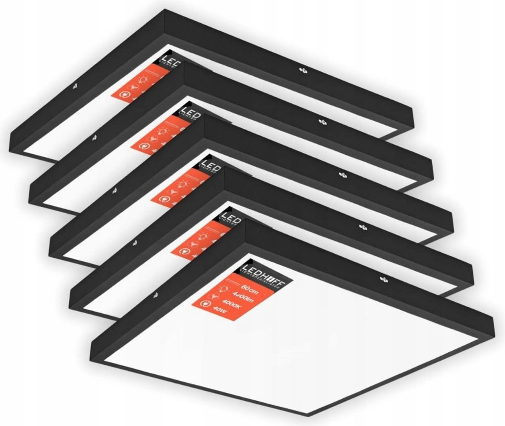 5x Led panel mennyezeti lámpa, fekete, Plafon nagy Négyzet alakú 60 x 60 irodába