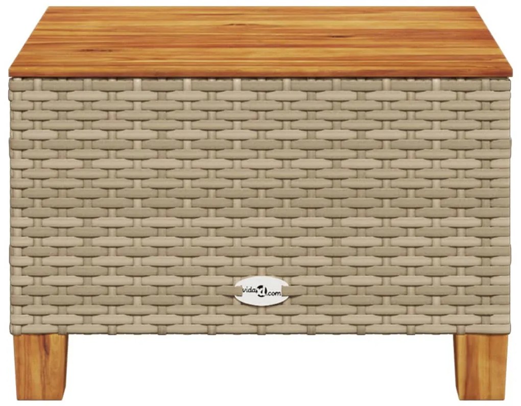 bézs polyrattan és akácfa kerti asztal 55 x 55 x 36 cm