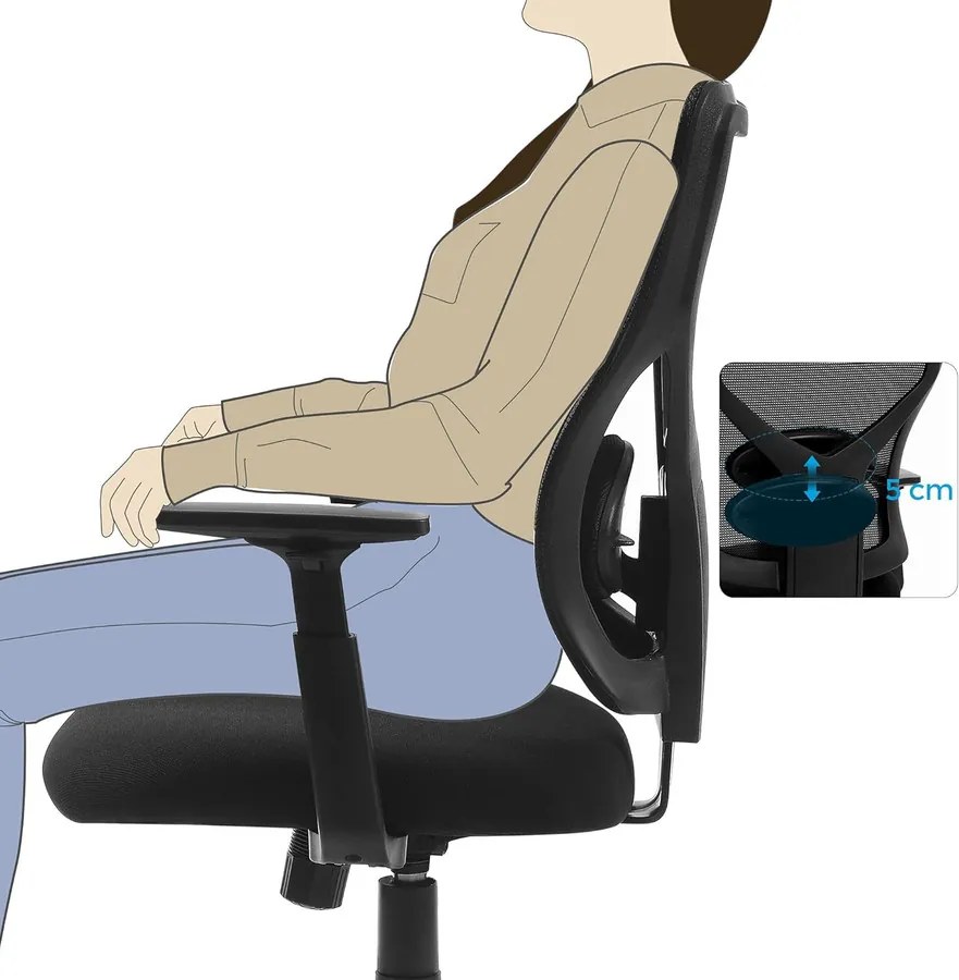 SONGMICS hálós irodai szék, ergonomikus forgószék, fekete