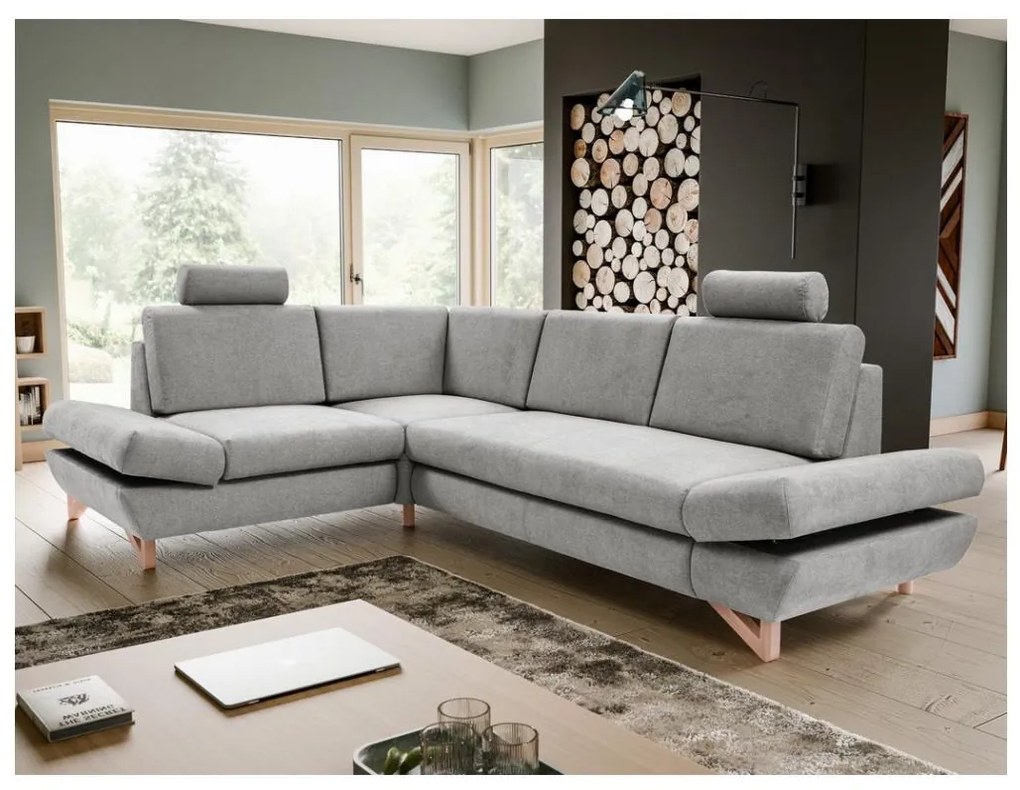 AVESTA ággyá nyitható balos L-alakú kárpitozott sarokkanapé tárolóhellyel, szürke