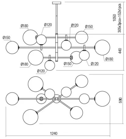 Redo 01-2781 - Csillár rúdon ROY 10xG9/10W/230V