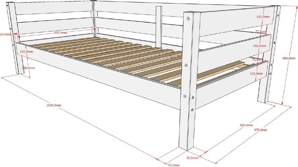 Natúr színű borovi fenyő gyerekágy kihúzható pótággyal ágyráccsal 90x200 cm Margrit – Vipack