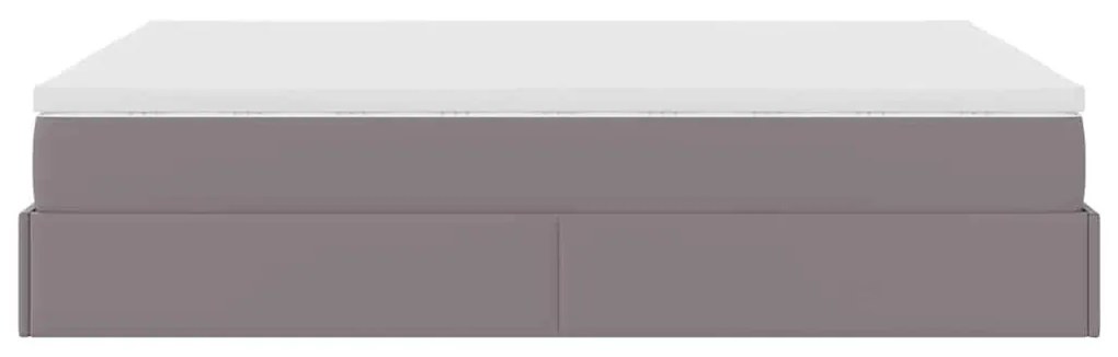 Ottomán ágykeret matraccal Szürke 140x190cm műbőrrel