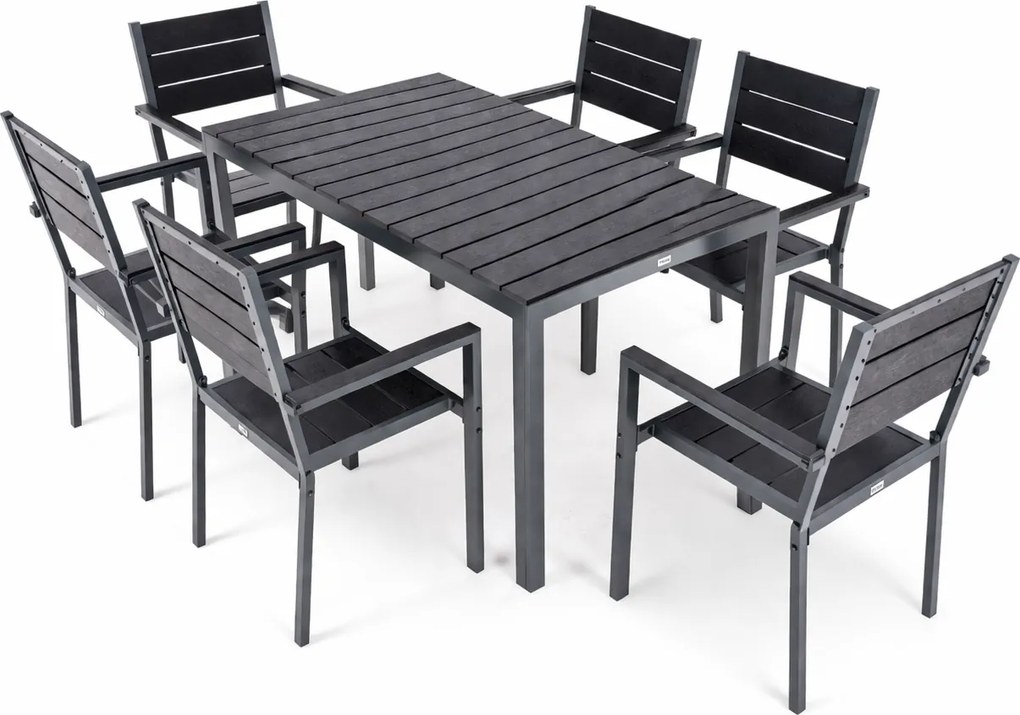 Furnigo Mainz 1+6 alumínium kerti bútor szett - fekete
