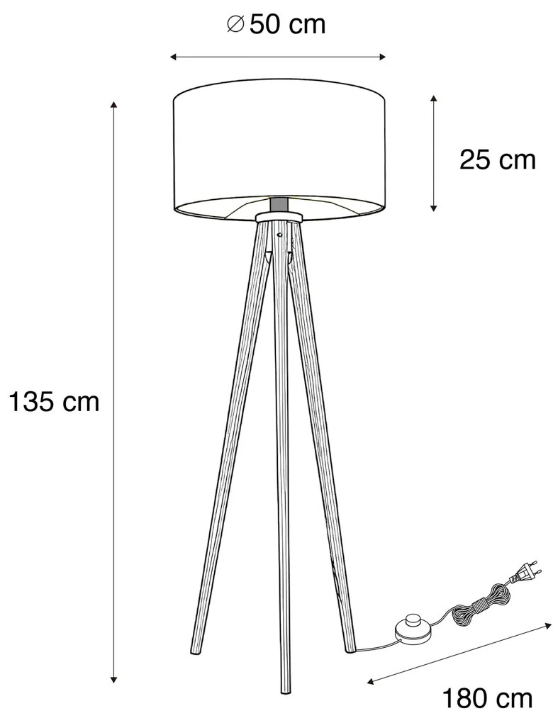 Háromlábú állólámpa diófa, bézs bársony árnyékolóval 50 cm - Tripod Classic