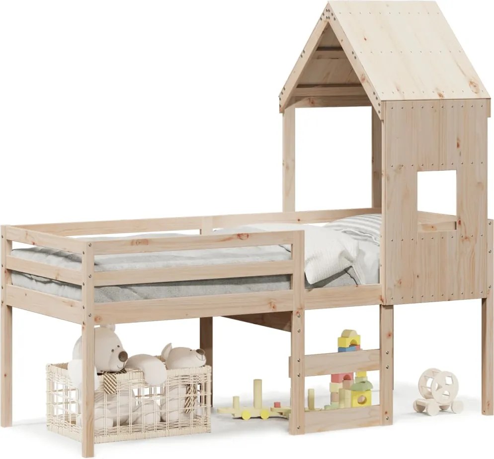vidaXL tömör fenyőfa magasított ágy tetővel 90 x 200 cm