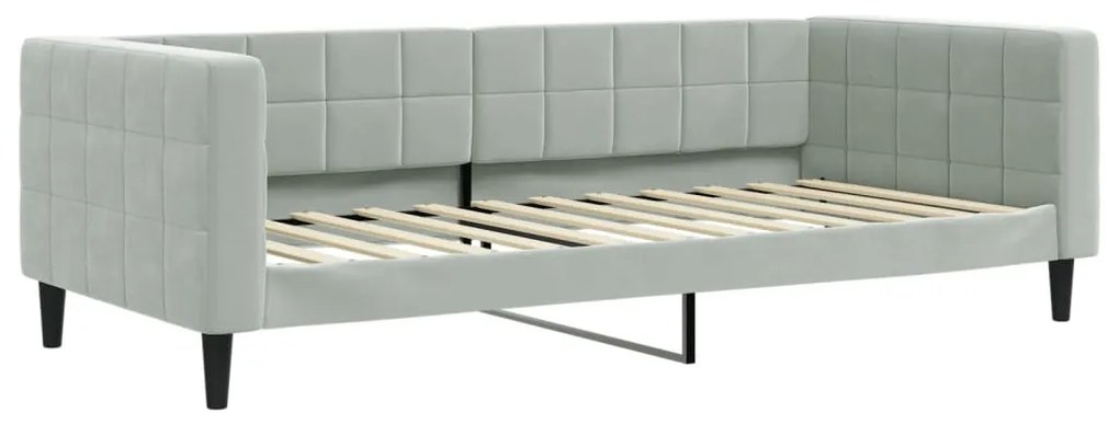 világosszürke kihúzható bársony heverő matraccal 90 x 200 cm