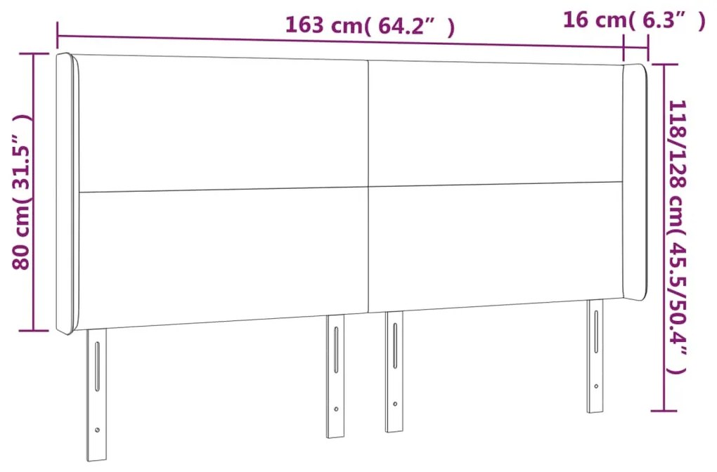 világosszürke bársony LED-es fejtámla 163x16x118/128 cm