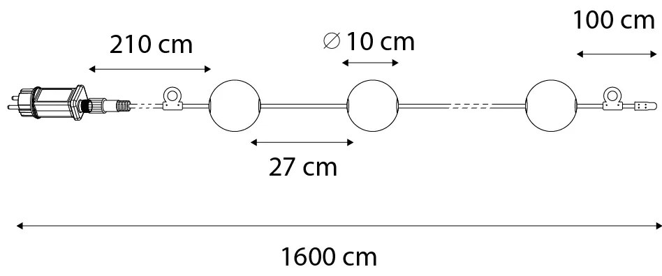 Modern Kültéri Fényfüzér 8M LED-del 14 Lámpás - Malai