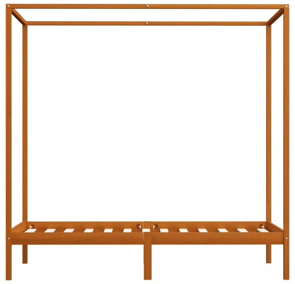 mézbarna tömör fenyőfa baldachinos ágykeret 90 x 200 cm