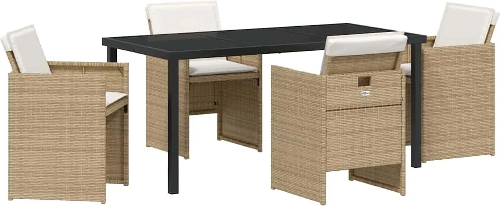 vidaXL Kert étkező szett párnával 5 pcs Bézs polirattan