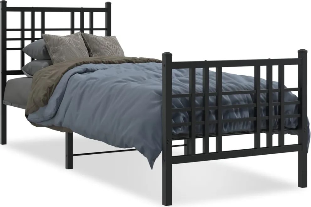 vidaXL fekete fém ágykeret fej- és lábtámlával 75 x 190 cm