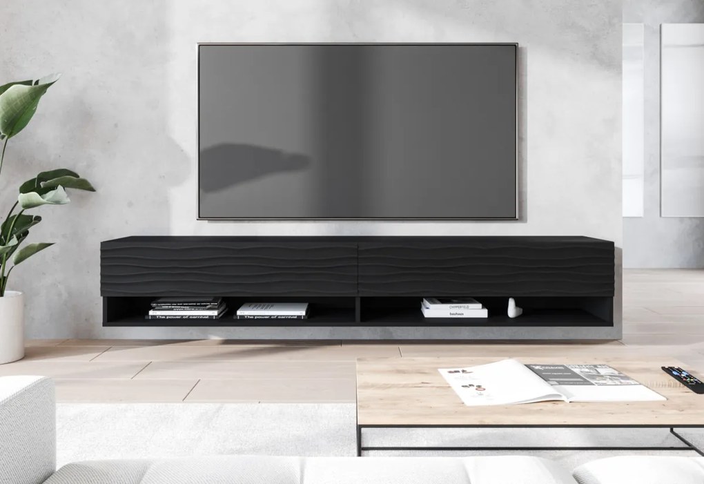 MENDES A 2 TV asztal, 180x30x31, fekete/fala, LED világítással