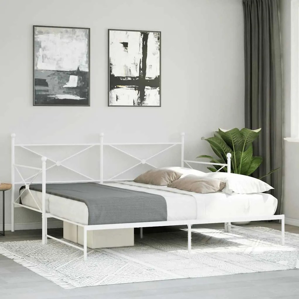 Daybed with Trundle without Mattress White 100x200 cm acél