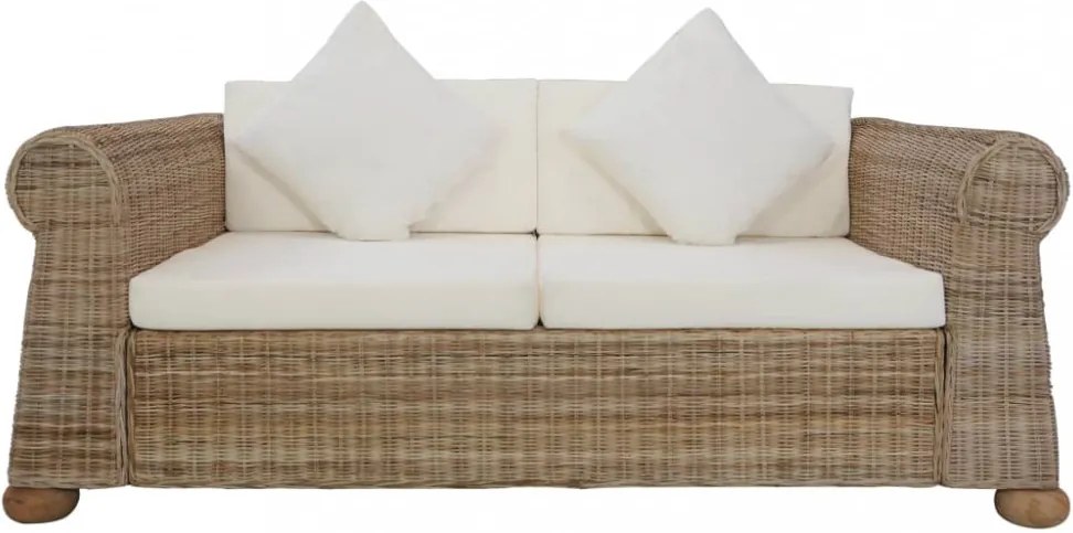 2 részes természetes rattan kanapészett párnákkal