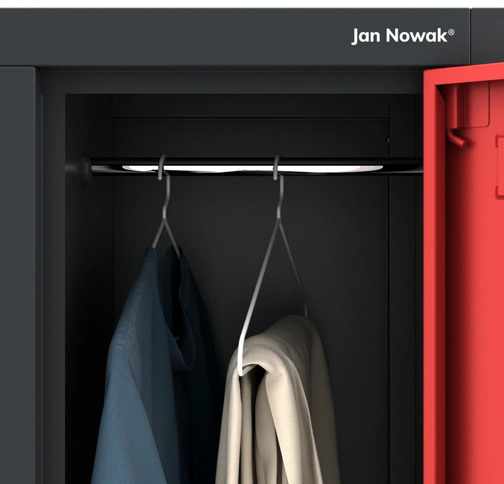 Fém öltözőszekrény 6 rekeszes IGOR, 900 x 1850 x 450 mm, antracit-piros