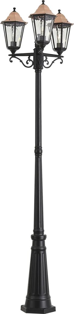 Klasszikus kültéri lámpás fekete rézzel 220cm 3-lámpás IP44 - Havana