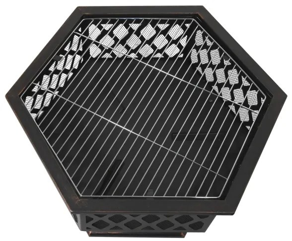 Hordozható fa tűzrakóhely rostéllyal fekete/patina