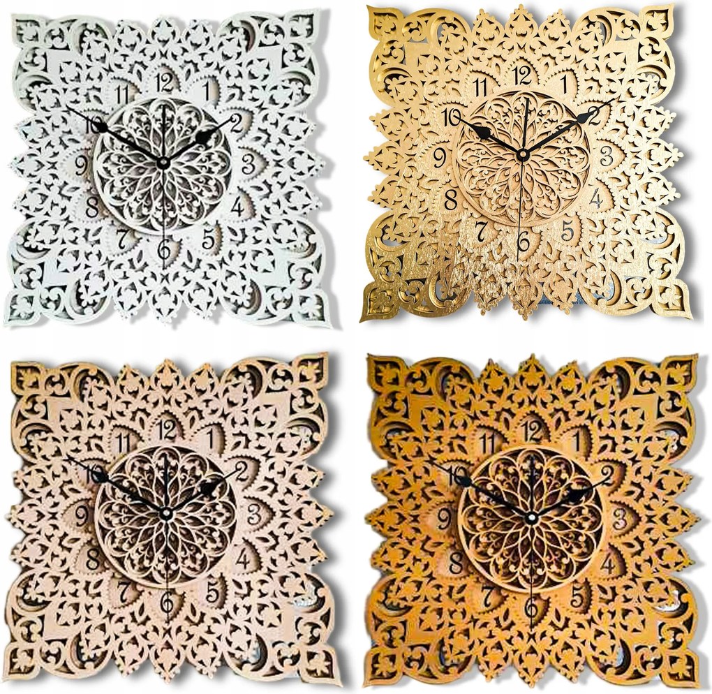 Nagy Dekoratív Falióra, Négyzet, 3 Rétegű, Áttört, Vintage, Csendes