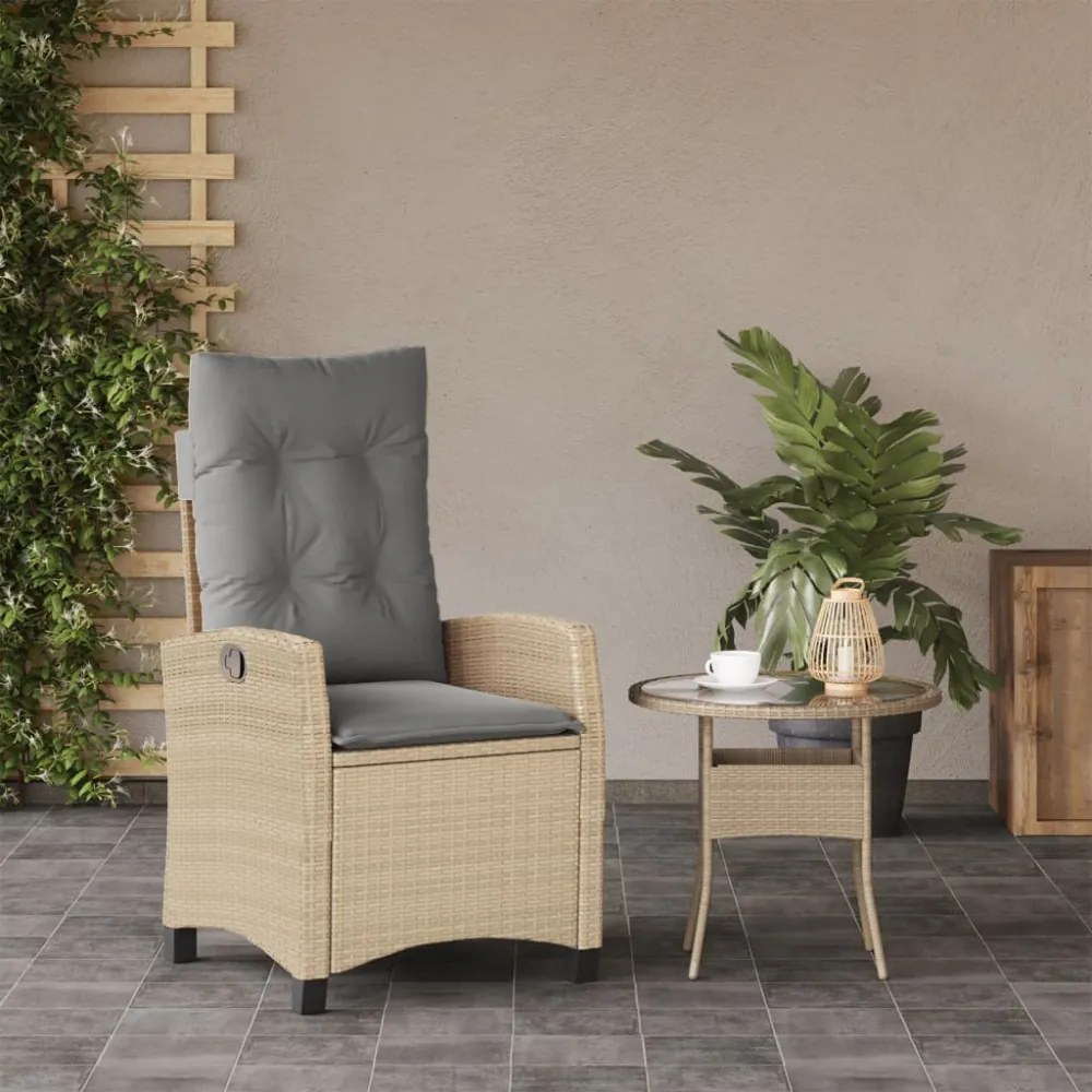 vegyes bézs polyrattan dönthető kerti szék párnákkal